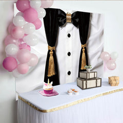 Lofaris Eleganter Schwarz-Weiß Smokinghintergrund mit goldener Fliege, luxuriöse Kulisse für festliche Anlässe und Fotostudio