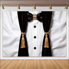 Lofaris Eleganter Schwarz-Weiß Smokinghintergrund mit goldener Fliege, luxuriöse Kulisse für festliche Anlässe und Fotostudio