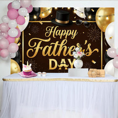 Lofaris Eleganter schwarz-goldener Vatertags-Hintergrund mit Glitzer und Zylinder, festliche Fotowand für Herren Party und Fotografie