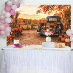 Lofaris Herbstlandschaft Fotohintergrund Oldtimer-Pickup Kürbisse, rustikale Erntezeit Kulisse für Fotoshooting und Dekoration