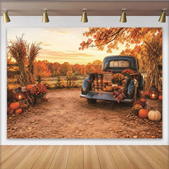 Lofaris Herbstlandschaft Fotohintergrund Oldtimer-Pickup Kürbisse, rustikale Erntezeit Kulisse für Fotoshooting und Dekoration