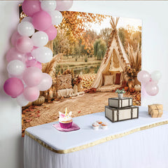 Lofaris Rustikaler Herbstfotohintergrund mit Tipi und Pampasgras, natürliche Kulisse für Outdoor-Fotoshootings