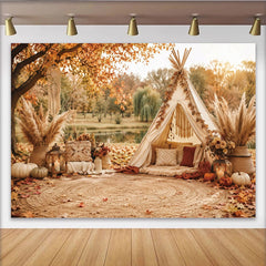 Lofaris Rustikaler Herbstfotohintergrund mit Tipi und Pampasgras, natürliche Kulisse für Outdoor-Fotoshootings