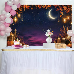 Lofaris Mystischer Herbstnachthintergrund mit Mond Sternen und Laternen, gemütliche Kulisse für Herbstfeste und Fotoshootings