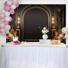 Lofaris Eleganter Schwarz-Gold Art-Déco Fotohintergrund mit Blumen und Linien, luxuriöse Kulisse für Eventdekoration und Fotoshootings