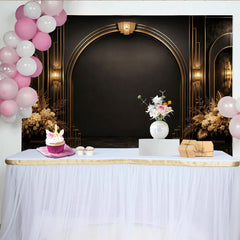 Lofaris Schwarz-Gold Art-Déco Fotohintergrund mit eleganten Bögen, luxuriöse Kulisse für professionelle Fotoshootings und Events