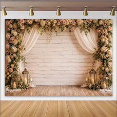 Lofaris Romantischer Rustikaler Blumen-Hochzeitshintergrund mit Holzbrettern und Rosen, elegante Fotowand für Verlobungsfeier und Fotoshooting