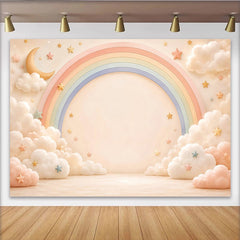 Lofaris Pastell-Regenbogen Fotohintergrund mit Wolken und Sternen, verträumte Kulisse für Babyfotos und Porträts
