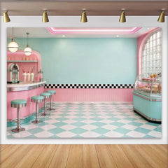Lofaris Pastellrosa Mintgrün Retro Diner Hintergrund 50er Jahre Stil, Vintage Fotokulisse für Fotoshootings und Partydekoration