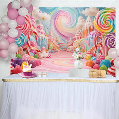 Lofaris Buntes Süßigkeitenland Fotohintergrund mit Lutscher und Zuckerstangen, verspielte Kulisse für Kindergeburtstage und Studiofotografie