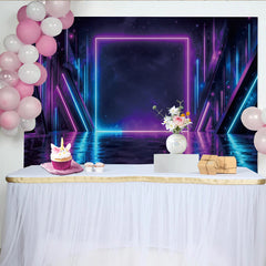Lofaris Abstrakter Neonfotohintergrund in Blau Lila mit geometrischen Formen, futuristische Kulisse für professionelle Fotografie und Party