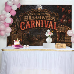 Lofaris Gruseliger Halloween Karneval Hintergrund mit Zirkus und Skeletten, unheimliche Kulisse für Partydekoration und Fotoshooting