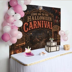 Lofaris Gruseliger Halloween Karneval Hintergrund mit Zirkus und Skeletten, unheimliche Kulisse für Partydekoration und Fotoshooting