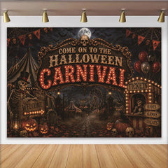 Lofaris Gruseliger Halloween Karneval Hintergrund mit Zirkus und Skeletten, unheimliche Kulisse für Partydekoration und Fotoshooting
