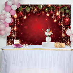 Lofaris Funkelnder roter Weihnachtshintergrund mit Sternen und Kugeln, elegante Fotowand für festliche Fotoshootings und Partydekoration