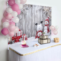 Lofaris Lustiger Schneemann Weihnachtshintergrund mit Geschenken und Holzwand, festliche Winterkulisse für Familienfotos und Weihnachtsfeier