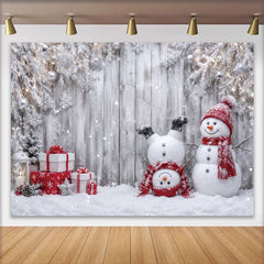 Lofaris Lustiger Schneemann Weihnachtshintergrund mit Geschenken und Holzwand, festliche Winterkulisse für Familienfotos und Weihnachtsfeier