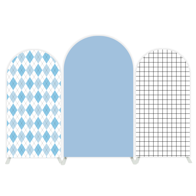Light Blau Grid Hellblaues Gitter Muster Bogenwand Abdeckung Jungen Geburtstag Party Hintergrund