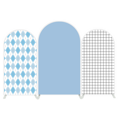Light Blau Grid Hellblaues Gitter Muster Bogenwand Abdeckung Jungen Geburtstag Party Hintergrund