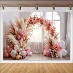 Lofaris Romantischer Ballonbogen Hintergrund Rosa Pampasgras
