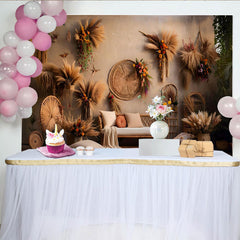 Lofaris Boho Wohnzimmer Hintergrund Rattan Sofa Wanddeko