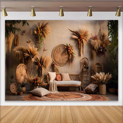 Lofaris Boho Wohnzimmer Hintergrund Rattan Sofa Wanddeko