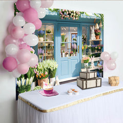 Lofaris Blumenladen Hintergrund Blaue Fassade & Osterhase Frühling