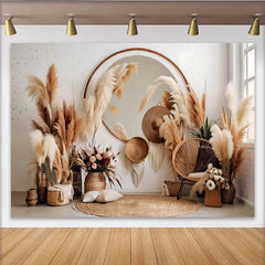 Lofaris Boho Wohnzimmer Hintergrund Spiegel Pampasgras Interieur