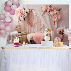 Lofaris Romantischer Boho Makramee Hintergrund Rosa Blumen Kerzen