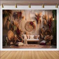 Lofaris Boho Heim Interieur Hintergrund Pampasgras Wandkunst Sofa