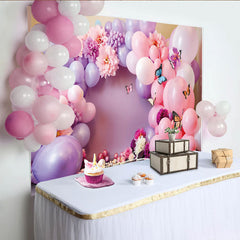 Lofaris Lila Rosa Ballon Hintergrund Blumen Schmetterling Party