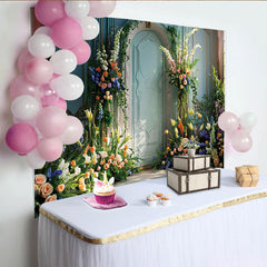 Lofaris Frühlingsgarten Tür Hintergrund Blaues Interieur Blumen