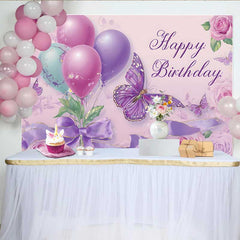 Lofaris Fotohintergrund Lila Schmetterling Geburtstag Eleganter Ballon Rosen 16. Party Deko