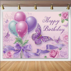 Lofaris Fotohintergrund Lila Schmetterling Geburtstag Eleganter Ballon Rosen 16. Party Deko