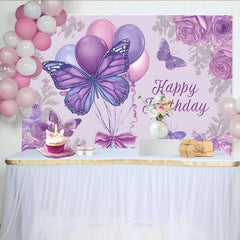 Lofaris Fotohintergrund Lila Skizze Geburtstag Schmetterling Ballon Blumen Vintage Zeichnung