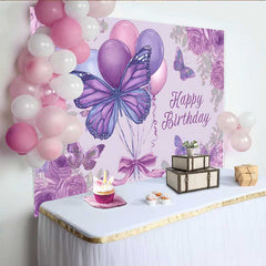 Lofaris Fotohintergrund Lila Skizze Geburtstag Schmetterling Ballon Blumen Vintage Zeichnung