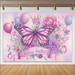Lofaris Fotohintergrund Glitzer Schmetterling Geburtstag Lila Rosa Blumenkrone Magische Deko