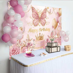 Lofaris Fotohintergrund Rosa Gold Schmetterling Luxus Krone Torte Königliche Prinzessin Deko