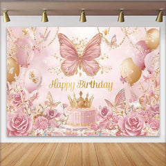 Lofaris Fotohintergrund Rosa Gold Schmetterling Luxus Krone Torte Königliche Prinzessin Deko