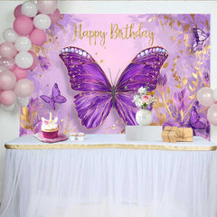 Lofaris Fotohintergrund Lila Juwel Schmetterling Geburtstag Gold Glitzer Text Banner Deko
