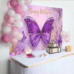 Lofaris Fotohintergrund Lila Juwel Schmetterling Geburtstag Gold Glitzer Text Banner Deko