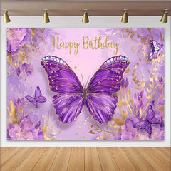 Lofaris Fotohintergrund Lila Juwel Schmetterling Geburtstag Gold Glitzer Text Banner Deko