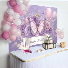 Lofaris Fotohintergrund Lavendel Schmetterling Krone Geburtstag Band Ballon Prinzessin Deko