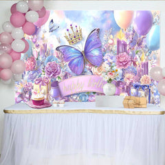 Lofaris Fotohintergrund Magisch Blau Lila Schmetterling Krone Geschenkbox Prinzessin Deko