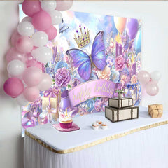 Lofaris Fotohintergrund Magisch Blau Lila Schmetterling Krone Geschenkbox Prinzessin Deko