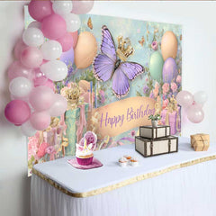 Lofaris Fotohintergrund Pastell Schmetterling Krone Geburtstag Ballon Geschenk Cake Smash