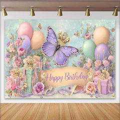 Lofaris Fotohintergrund Pastell Schmetterling Krone Geburtstag Ballon Geschenk Cake Smash
