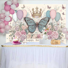 Lofaris Fotohintergrund Vintage Skizze Blauer Schmetterling Blumenkrone Zeichnung Party Deko