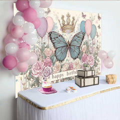 Lofaris Fotohintergrund Vintage Skizze Blauer Schmetterling Blumenkrone Zeichnung Party Deko