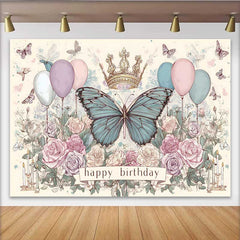 Lofaris Fotohintergrund Vintage Skizze Blauer Schmetterling Blumenkrone Zeichnung Party Deko